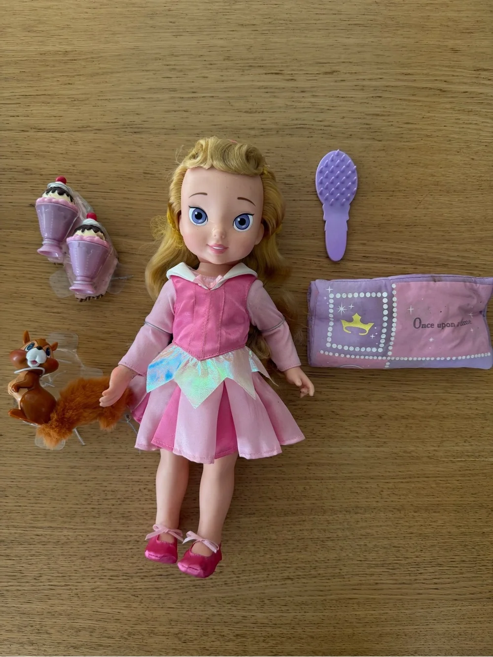 Aurora Princess Doll with Purple Brush and Brown Squirrel